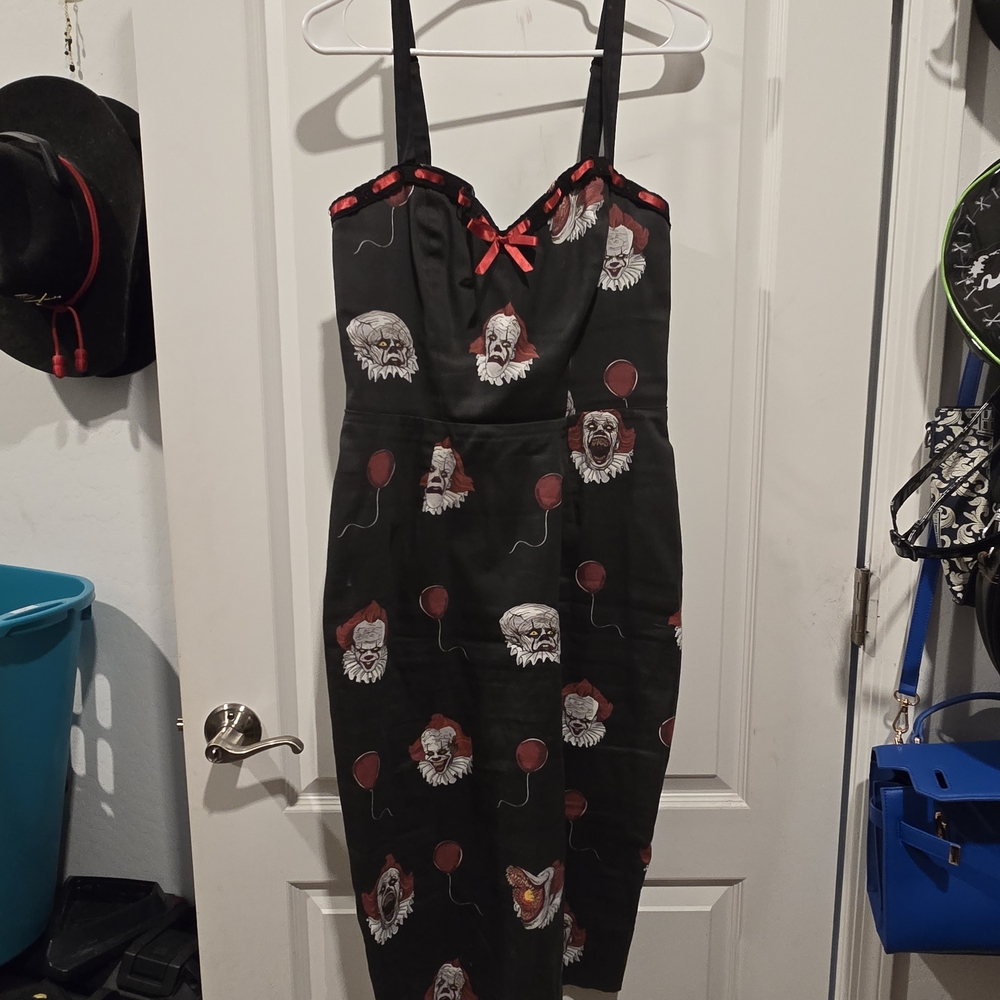 Vixen by Micheline Pitt Black and Red Clown Print Dress